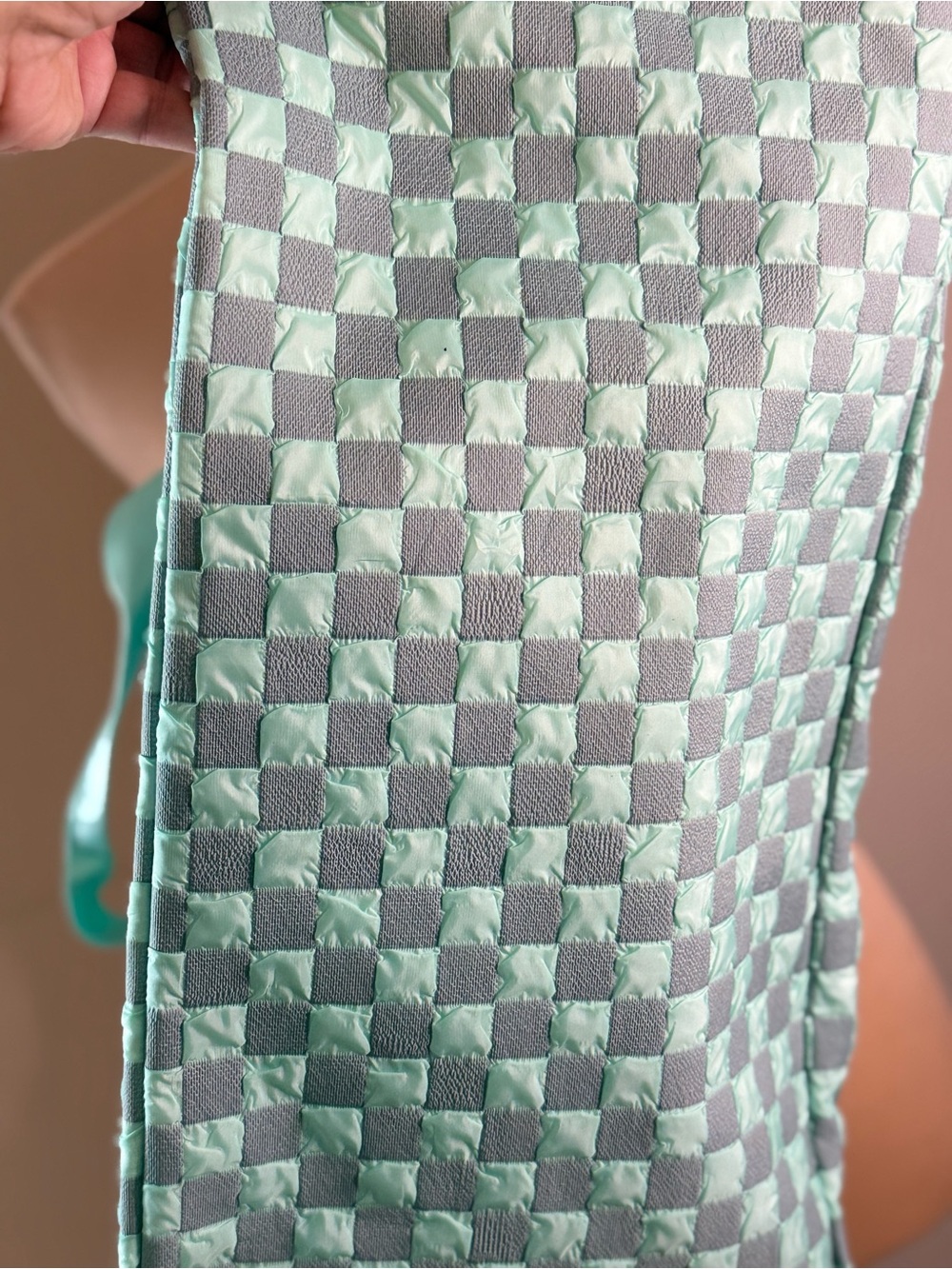 Checkered duffle bag teal gray travel gym school multi pockets - Picture 5 of 15